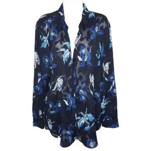 Banana Republic Womens XL Black/Blue Floral Classic Dillon Fit Sheer Blouse(1780